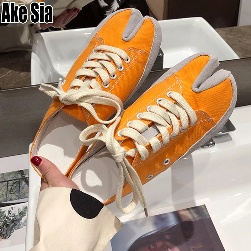 

New Summer Fashion Casual Women Canvas Slippers Lazy Lace Up Split Toe Stuffies Flat Slippers Loafers Mules Plimsolls Shoes A726