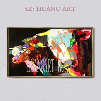

High Quality Modern Wall Painting Animal Cattle Oil Painting for Living Room Handmade Knife thick oil Cow Bull Oil Painting