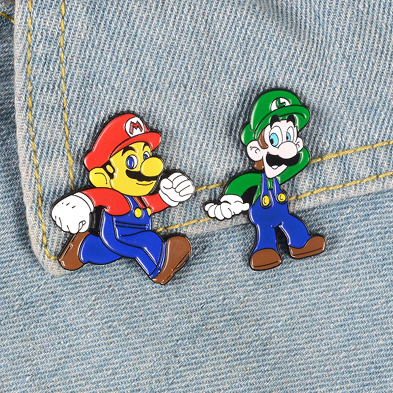 Classic Game Characters Super Bros Enamel Pin Video Game Mushroom Brick Brooch Denim Shirt Jackets Bag Pin Badge Gift For Fans