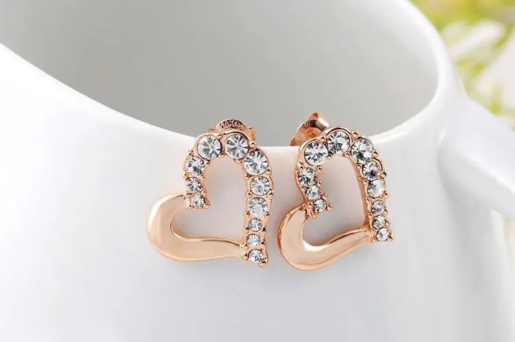 Roxi Fashion Simple Design Heart Shaped Inlaid Half Rose Gold Stud Roxi Fashion Simple Design Heart Shaped Inlaid Half Rose Gold Stud Earrings Women Whole In From Jewelry Accessories On