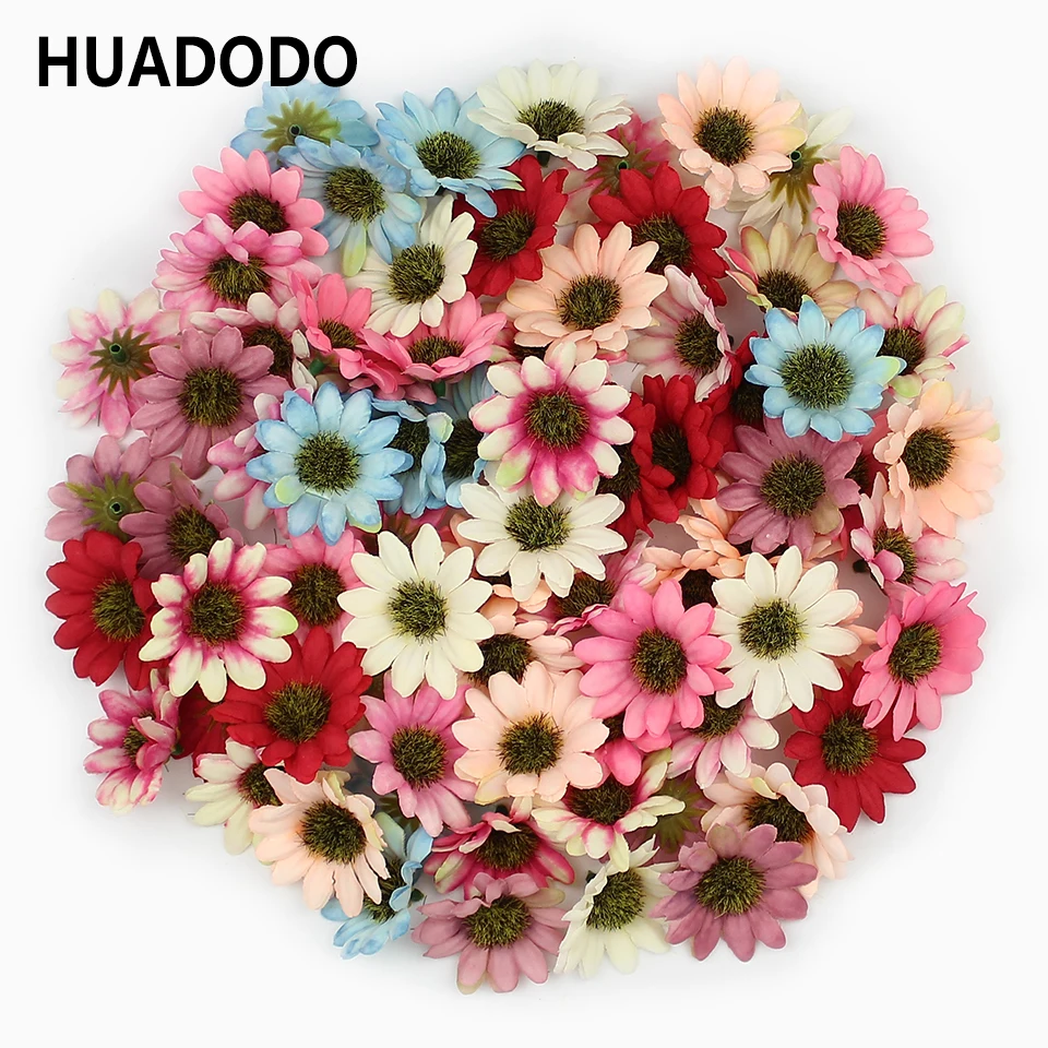 HUADODO 50 шт. разноцветные искусственные цветы ромашки головы шелковая Гербера искусственные цветы для дома Свадебные украшения скрапбук DIY