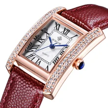 2016 Marque De Luxe Femmes Montres De Mode Bracelet En Cuir Argent Or Diamant Quartz Rectangle Montre-Bracelet pour Dames