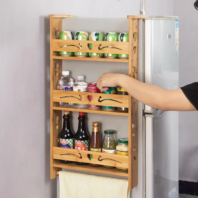 Bamboo refrigerator rack kitchen storage rack Side hanging refrigerator