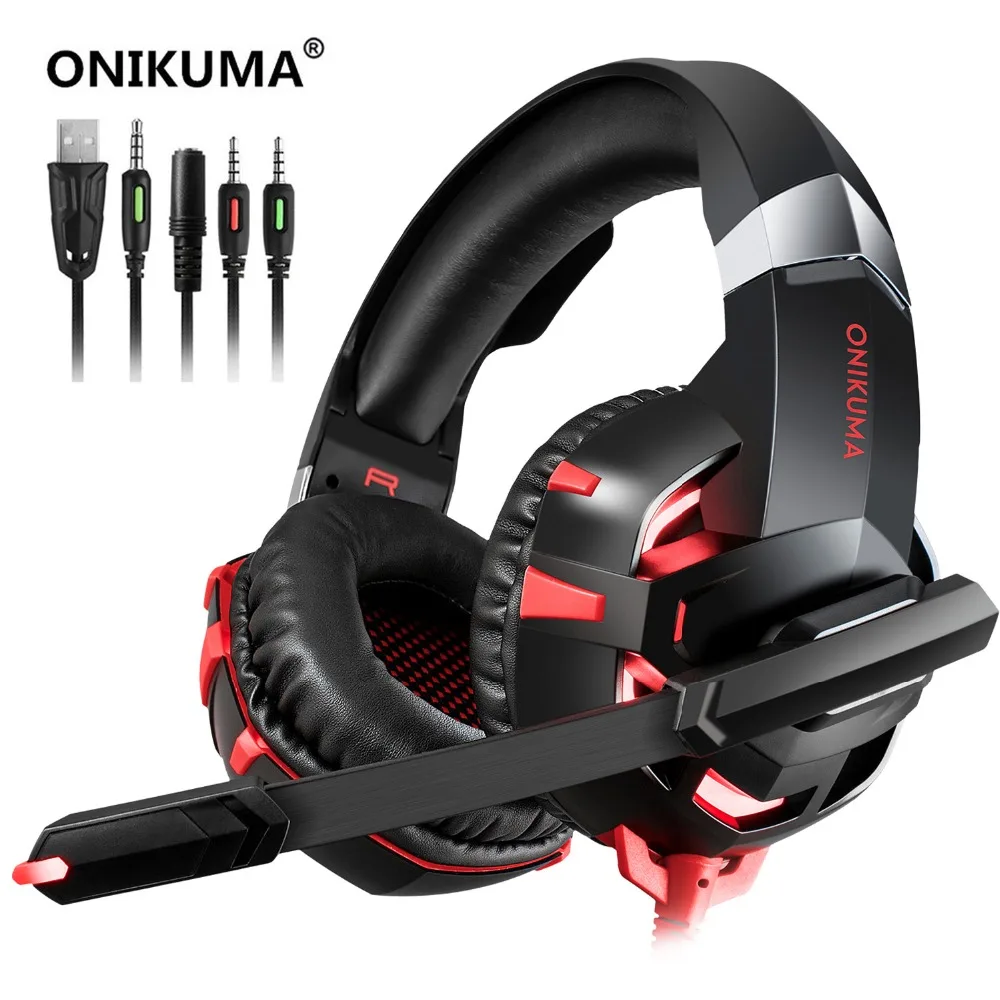 

ONIKUMA K2A Gaming Headset Casque Stereo Over Ear Bass Headphone with Microphone LED Lights for PS4 Xbox One PC Smartphone