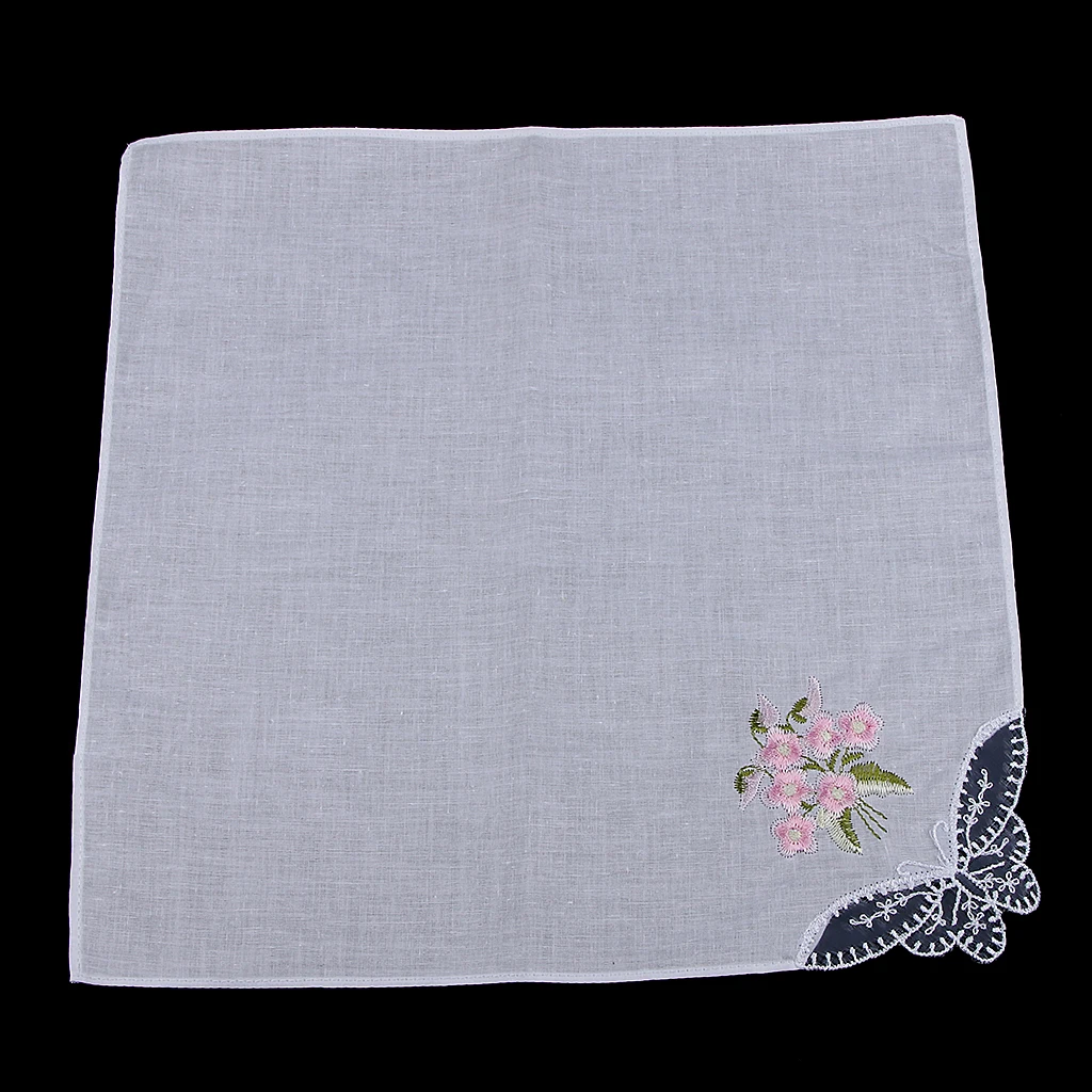  Pack of 12 Flower Embroidery 100% Cotton Handkerchiefs Comfy Pocket Hanky Square Handkerchiefs for 