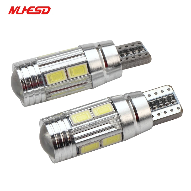 

10PCS T10 LED canbus W5W 194 Interior Xenon White LED CANBUS NO OBC ERROR t10 10SMD 5630 5730 with Lens Projector Aluminum