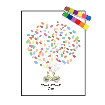 

Creative Fingerprint DIY Guest Book Free Custom Name Date Bicycle Balloon Fingerprint DIY Signature Guestbook (1-2 set Ink Pad)