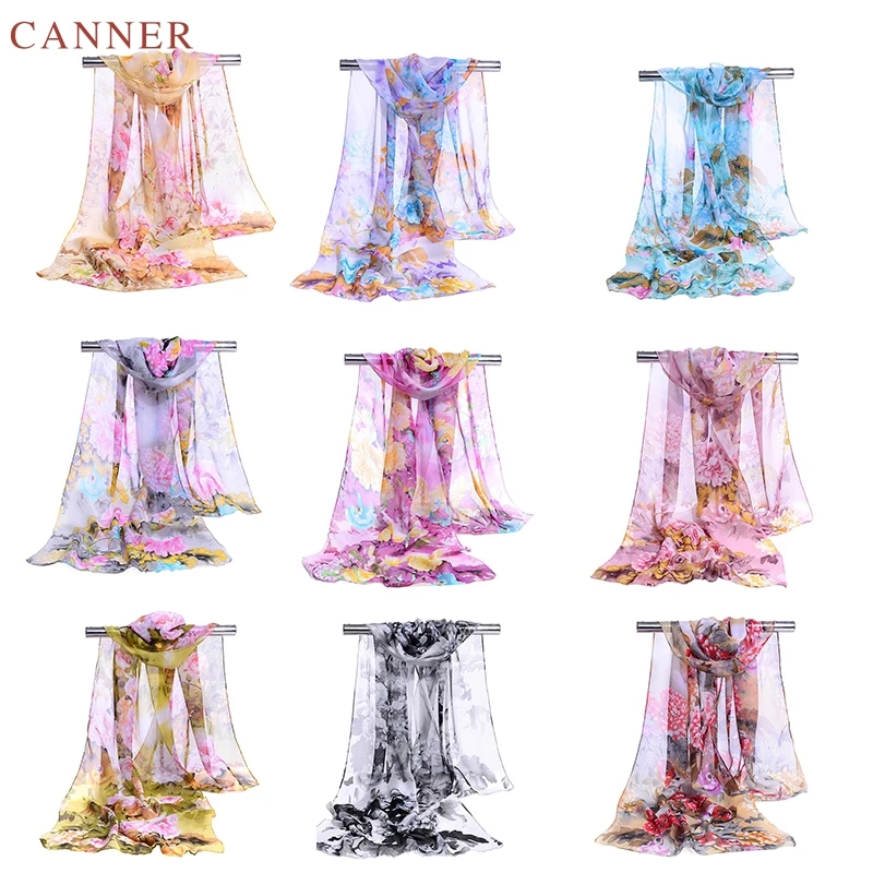 Летние шифоновые женские тонкие длинные мягкий шарф с цветочным принтом шаль дышащие шифоновые шарфы C40