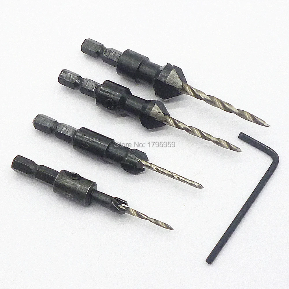 Woodworking Drill Bit Tool 5pc 1/4" Hex Shank Tapered Drill Countersink