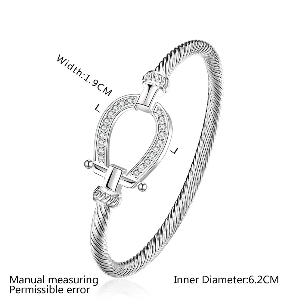 AZIZ BEKKAOUI rop бренд подковообразный браслет серебристый браслет Открытый полностью прозрачный кристалл застежка манжеты браслеты для женщин