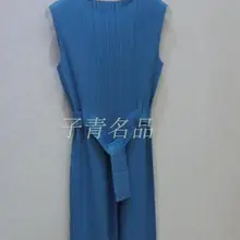 Miyake плиссированные модные однотонные универсальные футболки без рукавов с круглым вырезом и поясом