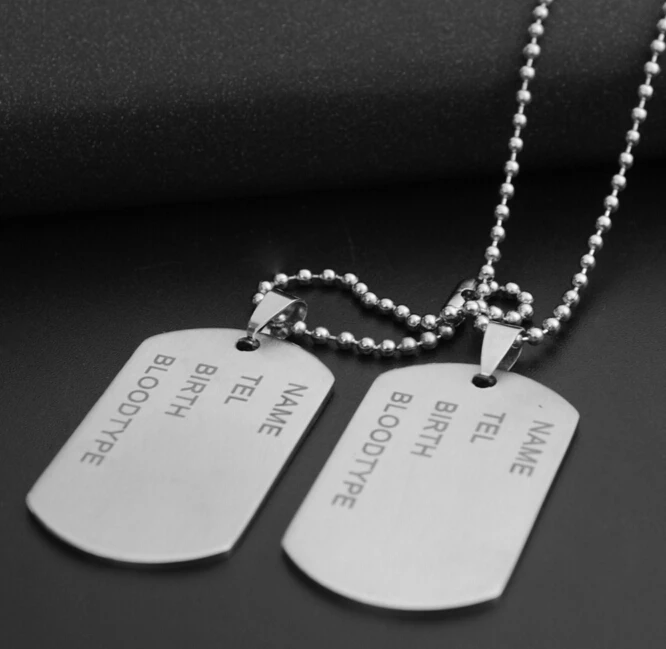 Etiquetas de perro militar con bola larga cadena collar de soldado del ejército ID Tag NUEVO
