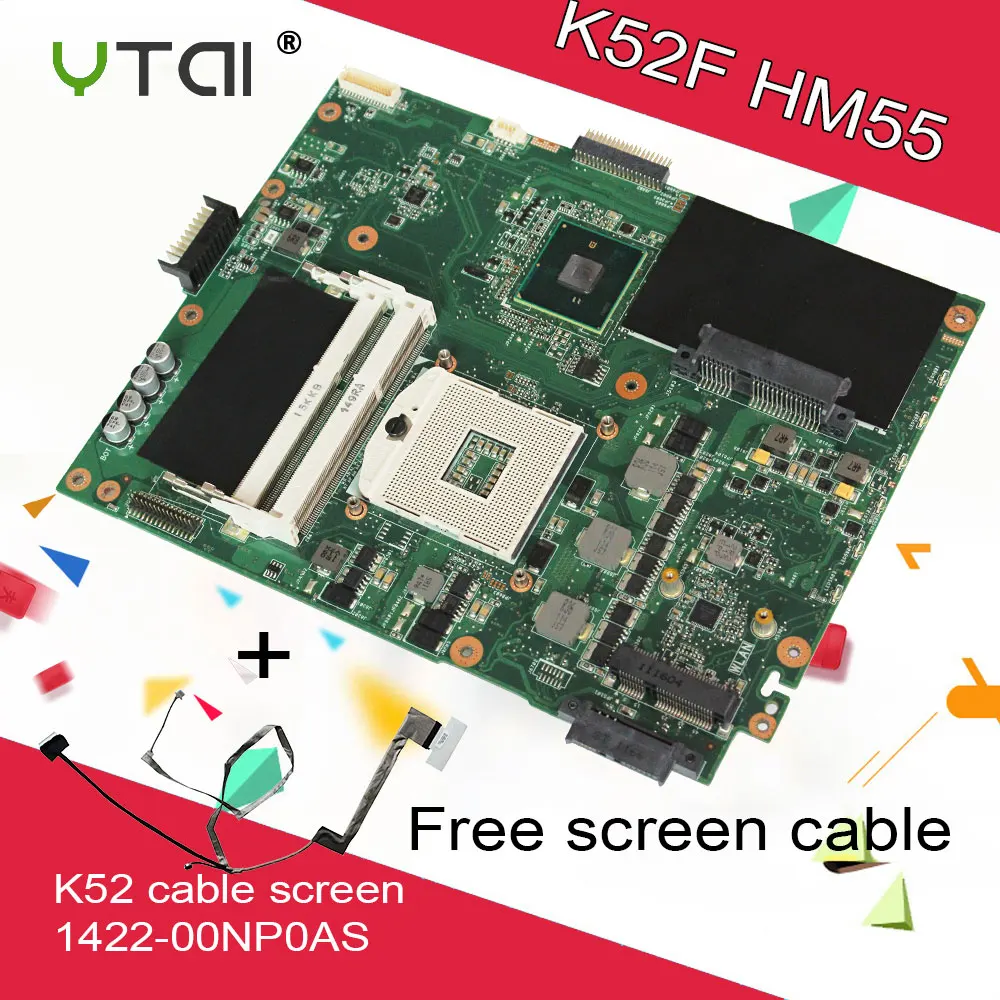 

K52F REV:2.2 HM55 for ASUS A52F X52F P52F K52F Laptop Motherboard REV:2.2 HM55 DDR3 Mainboard Free screen cable 100% Tested