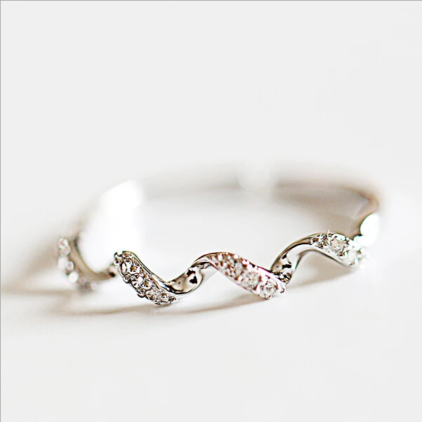 wave Cute ring Sterling 100% 925 silver Jewelry  Vintage Adjustable rings for women Christmas gift