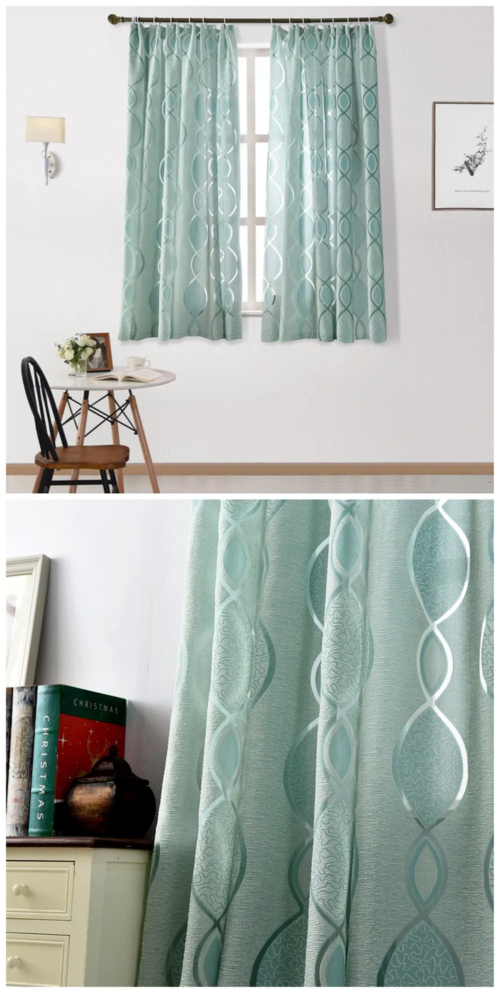 Smt469 NAPEARL Short Curtains Stripe Jacquard Drops For Bedroom Window Thread Fabric Tape Processing Ready Made Modern Style Semi Shade (2)