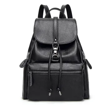 

Genuine Leather Black Women Backpack Casual College Bag Travel Backpack For Girls Teenage 2019 Cow Leather Backpacks School Bags