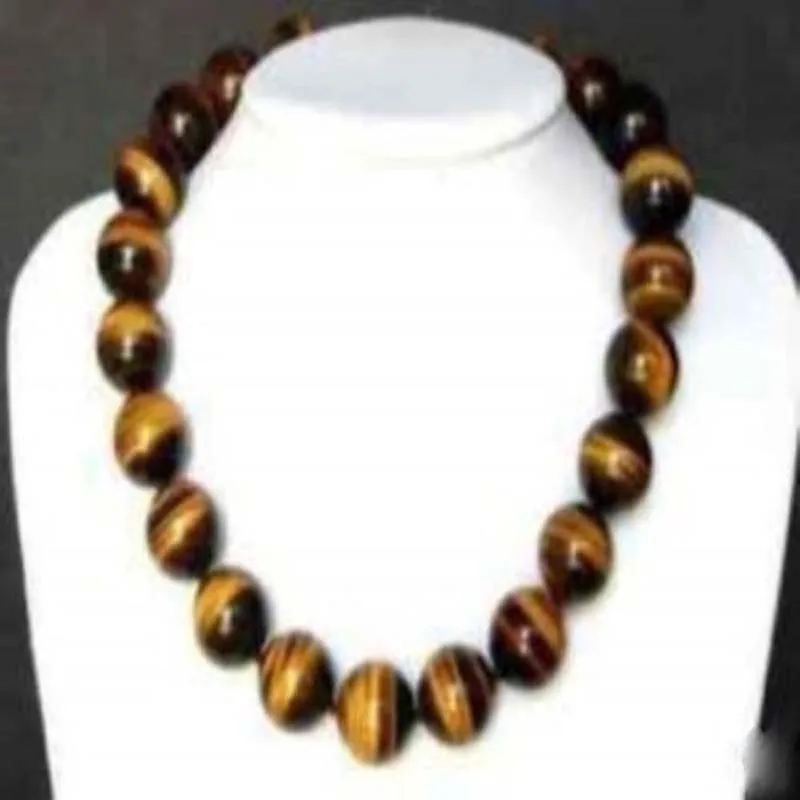 

New 10mm Chunky Hand Carved Wood Stone Brass Necklace 18 ''