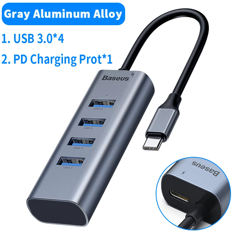 Baseus USB C концентратор type C к HDMI USB 3,0 RJ45 SD/TF кард-ридер USB OTG адаптер для MacBook Air Pro samsung huawei USB-C 3,0 хаб - Цвет: 4USB3.0 And 1PD