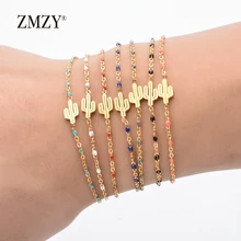ZMZY 7pcs/lot Mixed Color Statement Charm Bracelet For Women Gold Color Link Chain Cactus Bracelet Female Minimalist Jewelry