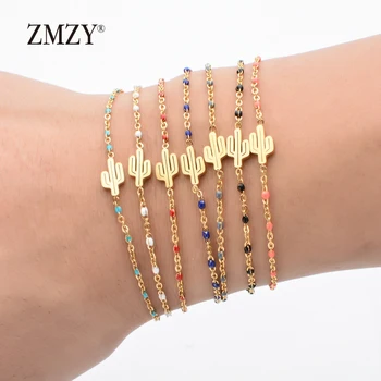ZMZY Gold Color Cactus Charm Bracelets For Women Adjustable Bracelet Fashion Pulseira Stainless Steel Jewelry Wholesale Gift