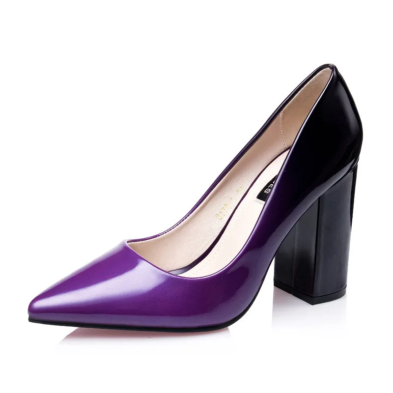 

2019 spring and autumn new shallow mouth color matching thick with high heel women's shoes purple ljj 0524