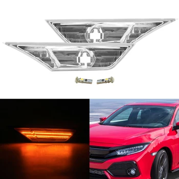

Clear Lens Side Marker Lamps w/ Amber LED Bulbs For 16+ 10th Gen For Honda Civic