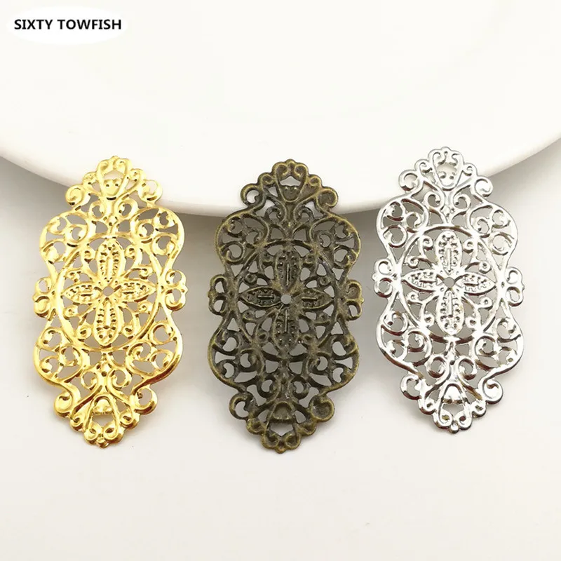 

20 pcs/lot 44x21mm 3Colors Metal Filigree Flowers Slice Charms base Setting Jewelry DIY Components Findings B19001