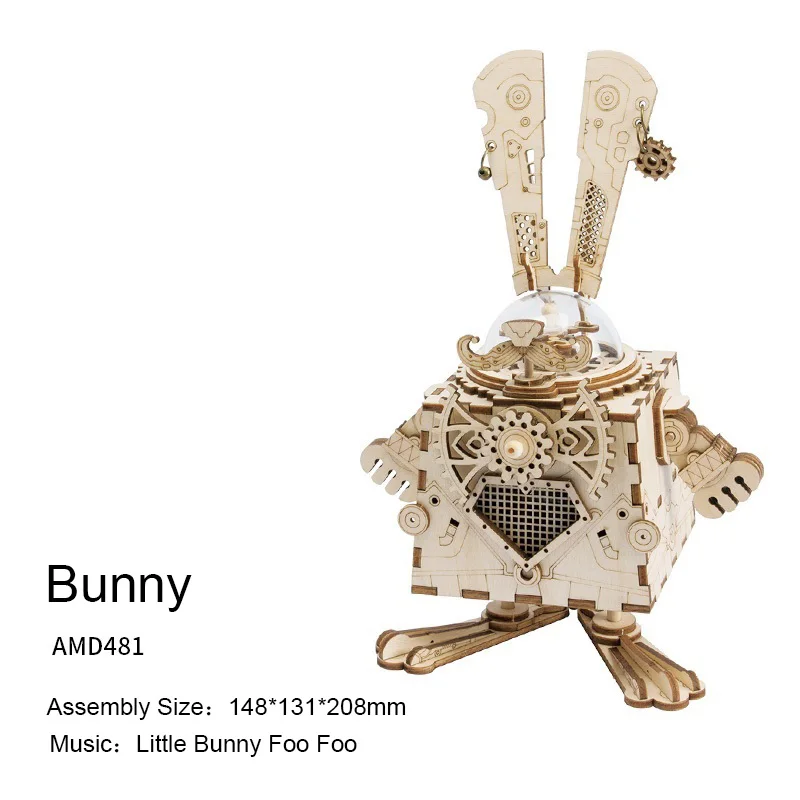 

Robud Steam Punk Building Clocks Bunny Model Music Box Wooden Model DIY 3D Wooden Puzzle Toys for Children and Adult