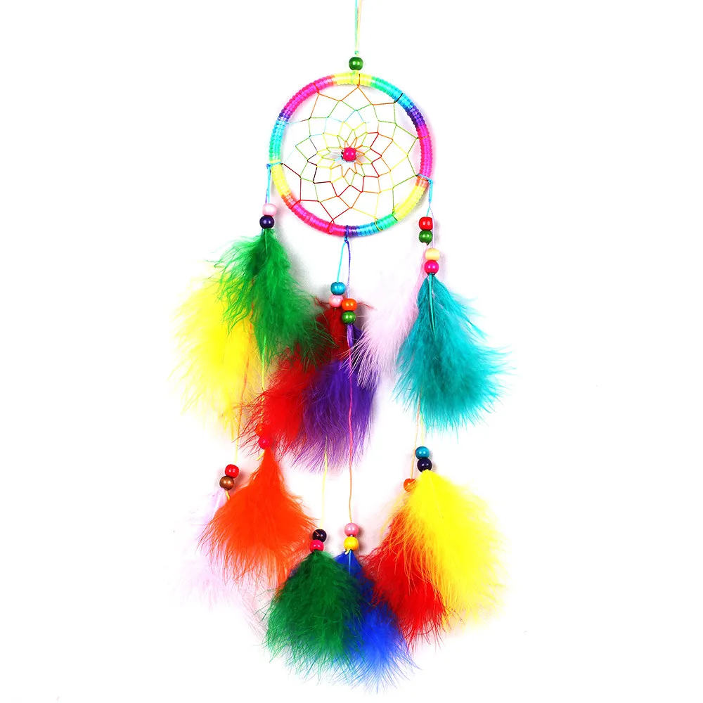 

Colorfull Dream Catcher Circular Feather Hang Crafts Handmade Home Hanging Craft Nordic Decoration Home Kids Room Decoration