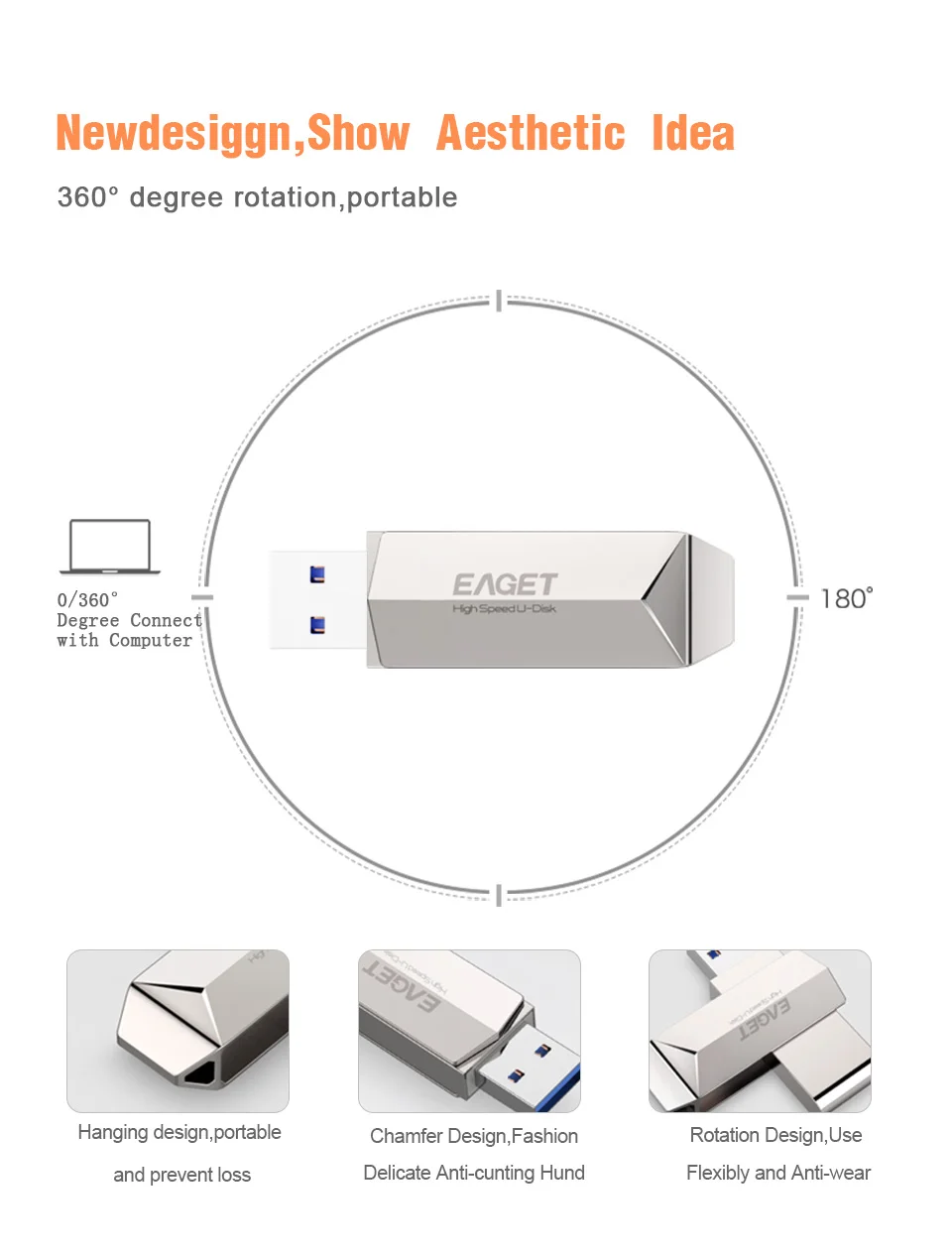 EAGET F70 USB флешка цинковый сплав случая высокого Скорость USB 3,0 16/32/64 ГБ U диска Dropship 360 градусов вращения