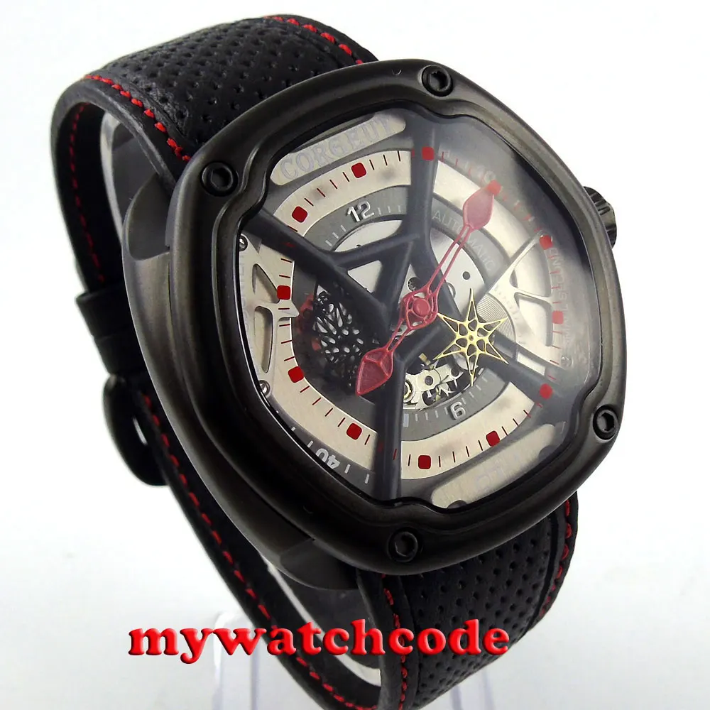 45 мм corgeut полый циферблат трехмерный циферблат PVD miyota автоматические мужские часы
