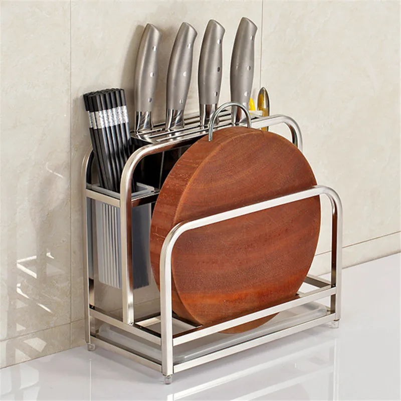 

Stainless Steel Kitchen Organizer Storage Shelf Knife Cutting Board Kitchen Stuff Drainer Rack Multi-function Storage Holder