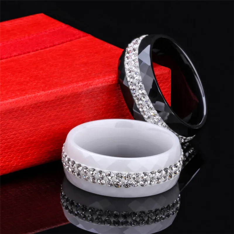 ZORCVENS 8 мм широкий черный и белый 2 ряда AB Кристалл керамическое женское кольцо для помолвки обещание обручальное кольцо Подарки для женщин