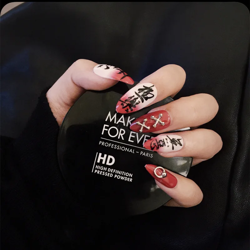 

24pcs/Set Ins Bliss Pure Land Matte False Nails Dark Pre-design Short Round Head Full Cover Nail Tips Fnished Nail Art