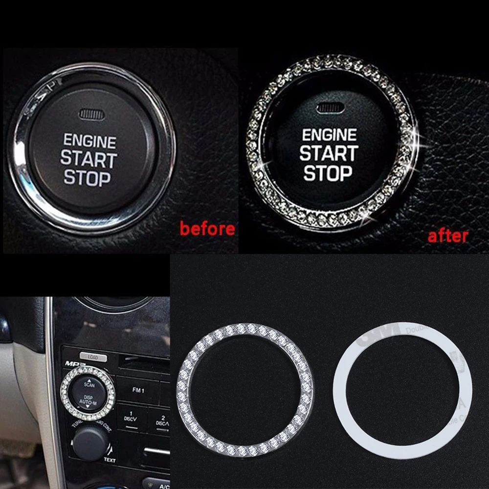 

1PC Car SUV Bling Decorative Accessories Button Start Switch Silver Diamond Ring starter switch decorative circle