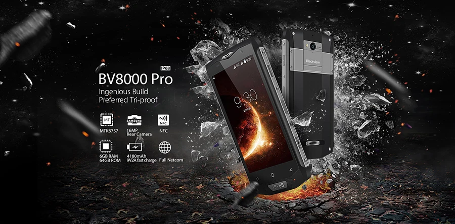 Смартфон Blackview BV8000 Pro IP68 Водонепроницаемый MT6757 Восьмиядерный 6 ГБ ОЗУ 64 Гб ПЗУ 5,0 дюйма 1920*1080 7,0 МП 4G Android