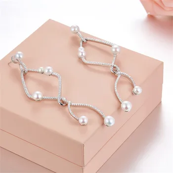 

[MeiBaPJ]Real 925 Sterling Silver Personality GLine pearl Drop Earrings for Women with AAA High Quality Zircon Fine Jewelry