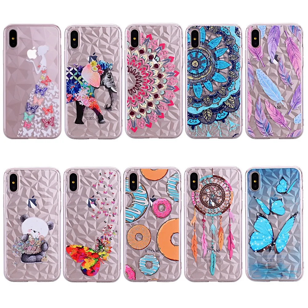 

Soft Silicone TPU Cover Case for iPhone 7 8 6 6s Plus X Fashion Geometric 3D Diamond Rhombus Pattern Coque Funda