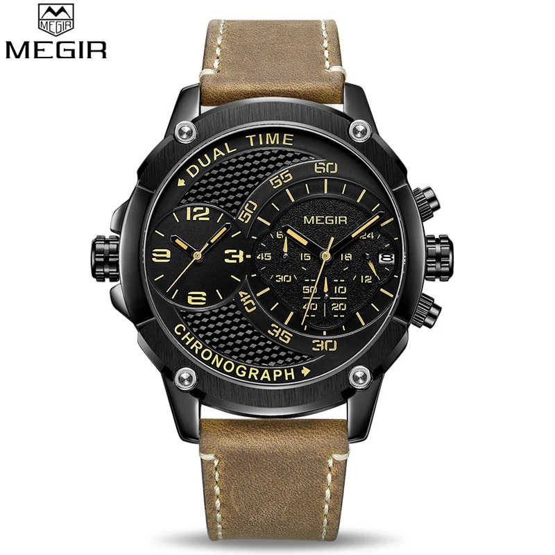 

Megir Men's Quartz Watch Top Brand Luxury Leather Chronograph Waterproof Military Watch Fashion Sport Clock Relogio Masculino