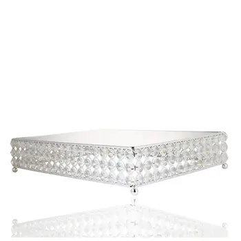 

H&D Silver Crystal 15" Mirror Top Square Cupcake Stand With Beads Cake Stand Wedding Birthday Dessert Holder Home Decor Gifts