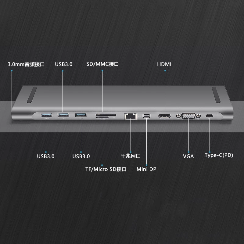 Универсальный 11 в 1 Usb C концентратор, алюминиевый тип C адаптер с 3 портами Usb 3,0, 3,5 мм аудио порт, Sd/Mmc/Tf Micro-Sd порты, Gigab