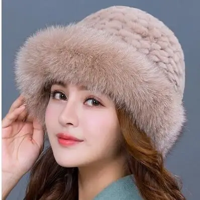 Новые модные женские вязаные шапки с кроличьим мехом и лисьим мехом, зимние теплые шапки, зимние шапки - Цвет: khaki