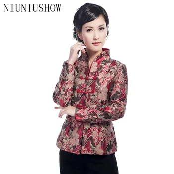 

Autumn New Red Chinese Female Satin Jacket Women Autumn Winter Coat Elegant Printing Overcoat Size S M L XL XXL XXXL
