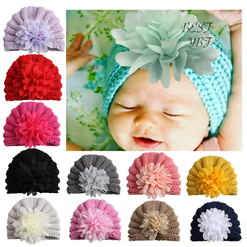 

European American Style Winter and Autumn Warm Lovely Girl's Solid Color Knitting Hat Tie with Big Flower