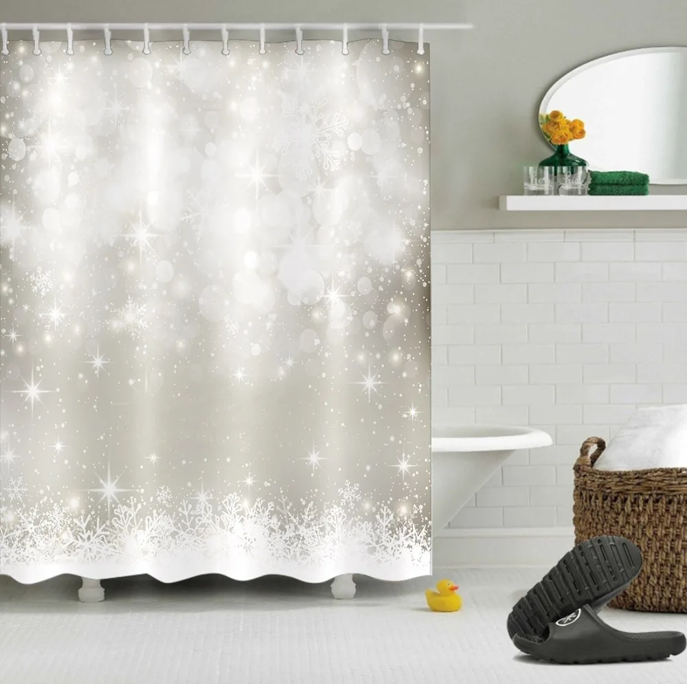LB Белый занавеска для душа s мерцание Рождество Серебряные звезды роскошный Снежинка ванная комната занавеска ткань полиэстер для ванной Декор