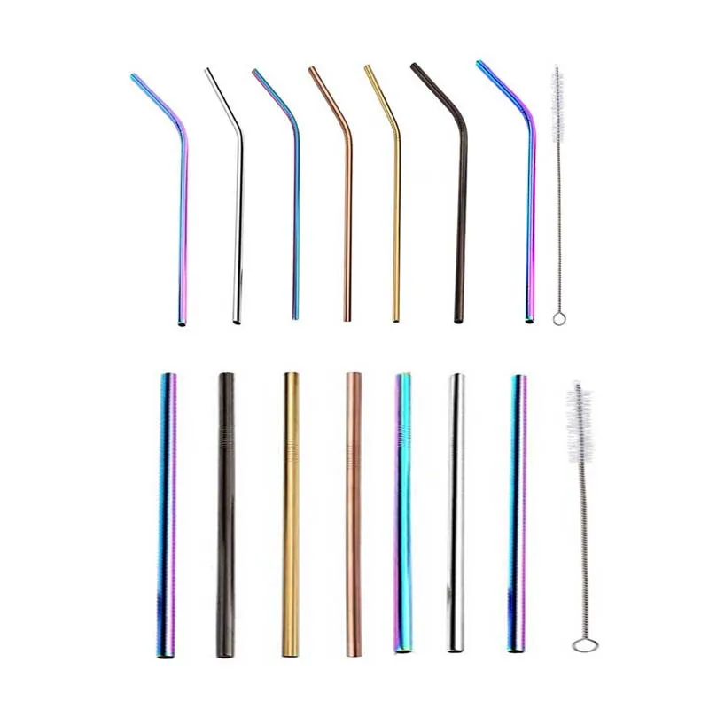

4pcs/pack Reusable Metal Drinking Straws 304 Stainless Steel Sturdy or Upright Drinks Straw for Mugs with Cleaning Brush