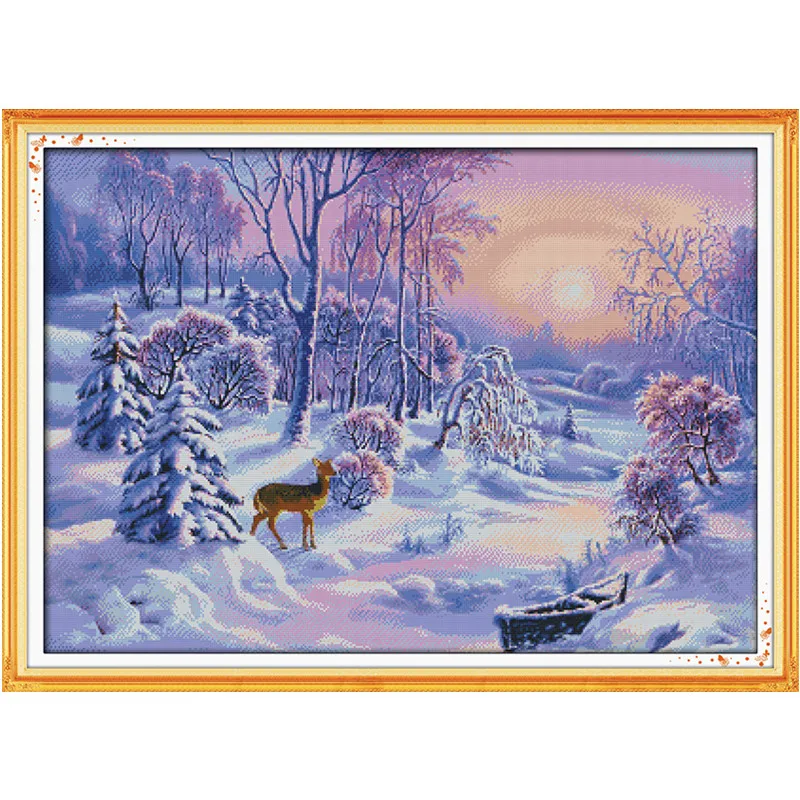 Snowscape Scenery DIY Cross-stitch Kit Needlework 11CT 14CT DMC Chinses Counted Cross Stitch Pattern Set For Embroidery Handmade