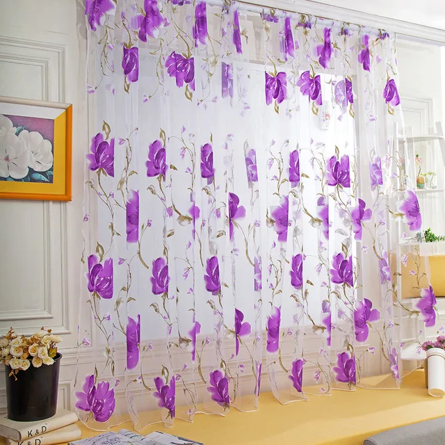1 PCS Vines Leaves Tulle Door Window Curtain Drape Panel Sheer Scarf Valances