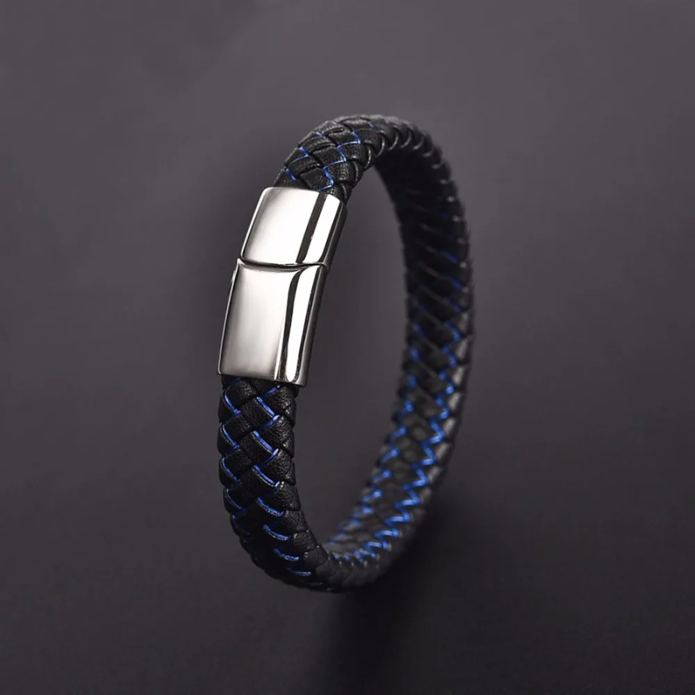 

OBSEDE Men Punk Classical Jewelry Braided Leather Bracelet Stainless Steel Magnetic Clasp Minimalist single Wristband Pulseiras