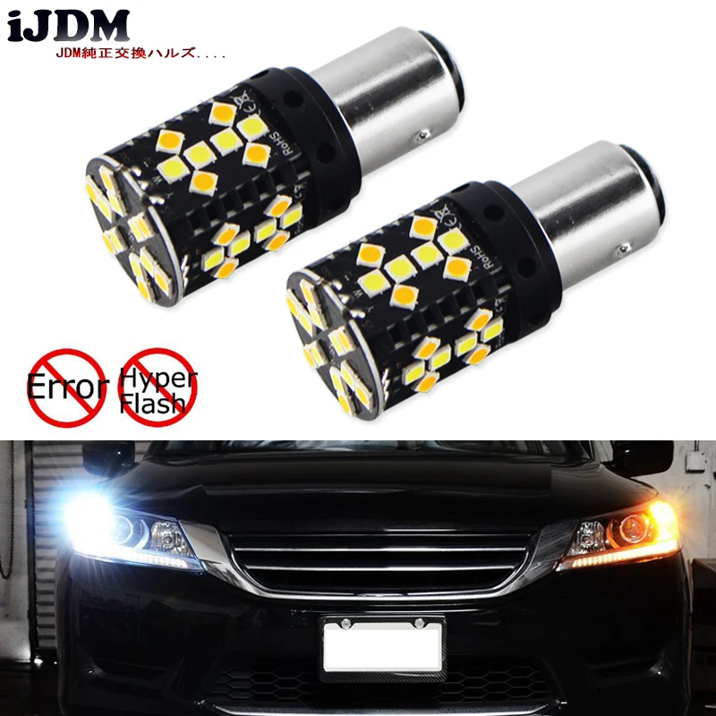 

iJDM Car 1157 LED CANbus No Hyper Flash White Amber Dual Color LED Turn Signal Light Bulbs For Honda Accord Sedan or Crosstour
